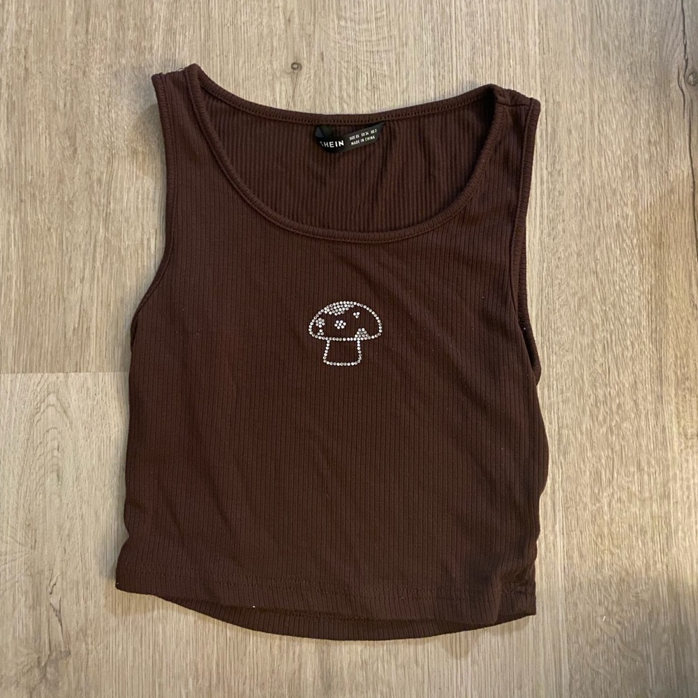 Brown Rhinestone Icon Cropped Tank